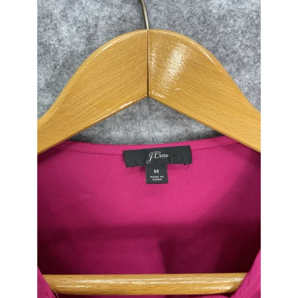 J.Crew Pink Ruffle Front Long Sleeve V Neck Satin Blouse Top Womens size Medium - Picture 3 of 9